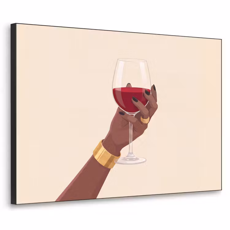 Vrouw - Wijn - Glas - Illustratie - Rood Textielframe zwart klein -3d