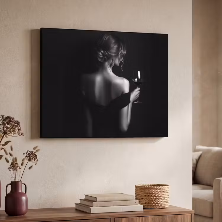 Vrouw - Wijn - Jurk Textielframe zwart klein -sfeer3