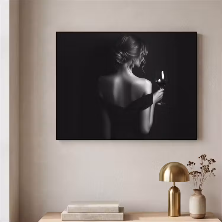 Vrouw - Wijn - Jurk Textielframe zwart klein -sfeer2