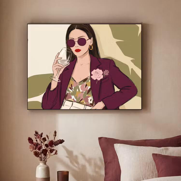 Vrouw - Wijn - Portret - Mode - Modern Textielframe zwart klein -sfeer1