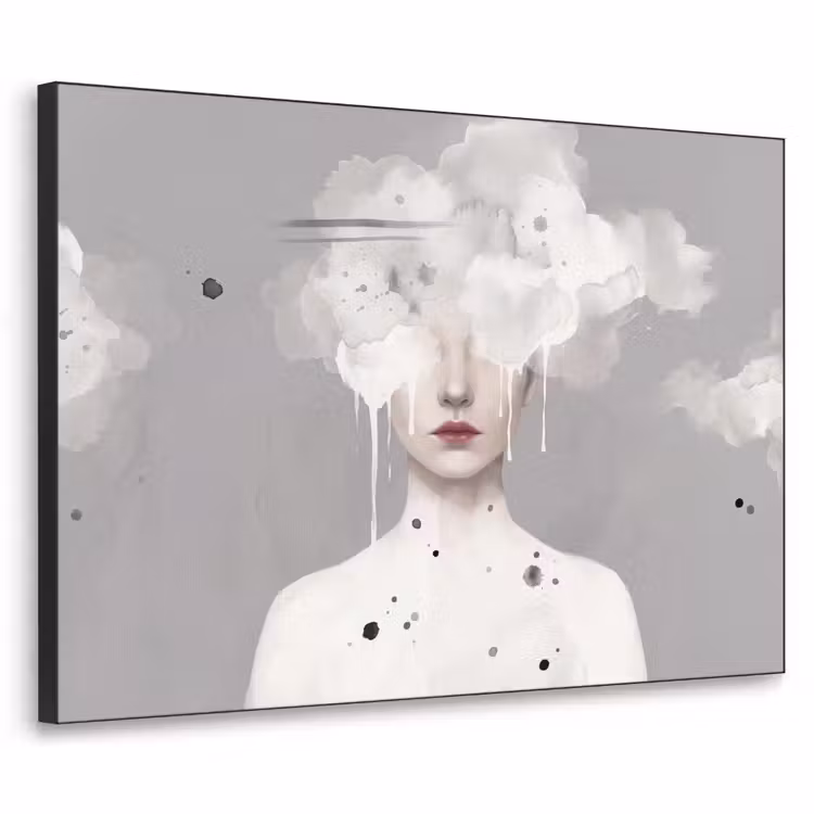 Vrouw - Wolk - Grijs Textielframe zwart klein -3d