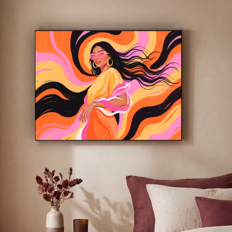 Vrouw - Zonnebril - Abstract - Kleurrijk Textielframe zwart klein -sfeer1