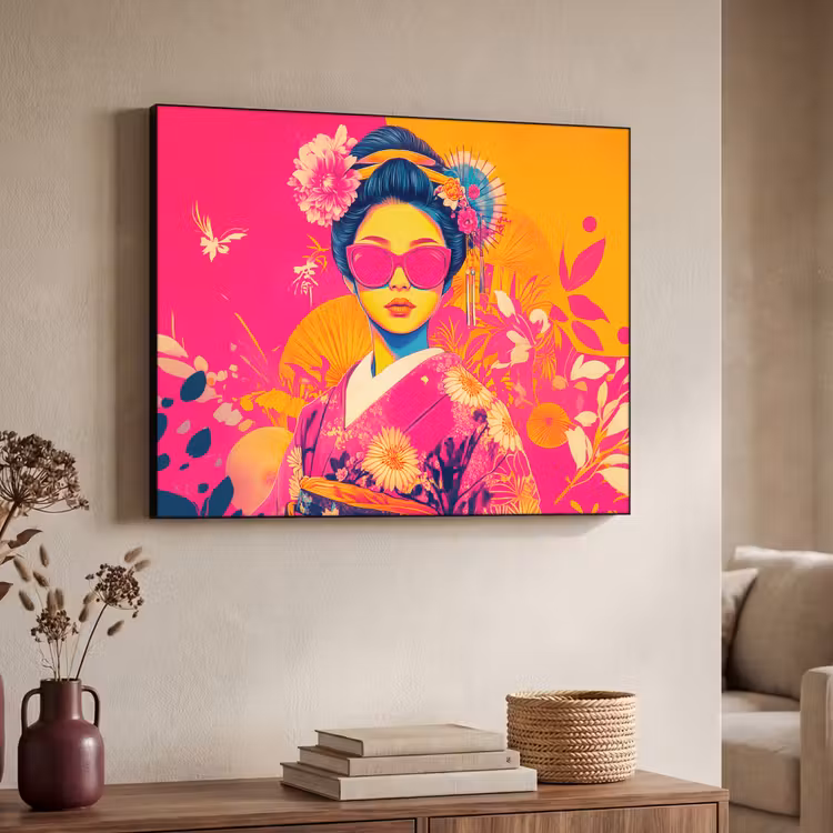Vrouw - Zonnebril - Abstract - Oranje Textielframe - compleet frame klein -sfeer3