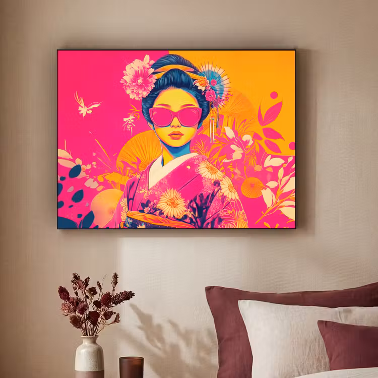 Vrouw - Zonnebril - Abstract - Oranje Textielframe - compleet frame klein -sfeer1