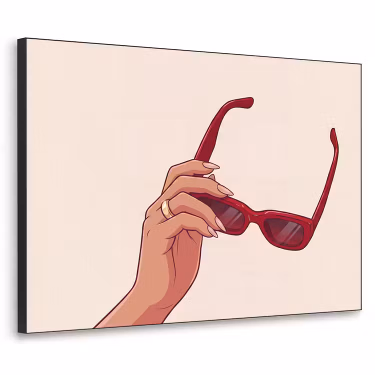 Vrouw - Zonnebril - Mode - Rood - Illustratie Textielframe zwart klein -3d