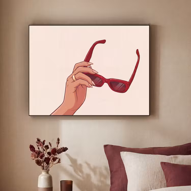 Vrouw - Zonnebril - Mode - Rood - Illustratie Textielframe zwart klein -sfeer1