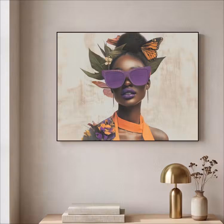 Vrouw - Zonnebril - Vlinder - Bloemen Textielframe - compleet frame klein -sfeer2