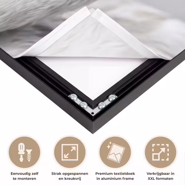 Vrouw - Zwaan - Wit Textielframe zwart klein -USP_feed_closeupNL