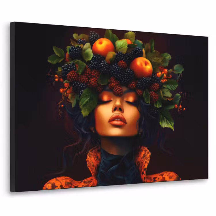 Vrouw - Zwart - Bessen - Bramen - Appels Textielframe - compleet frame klein -3d