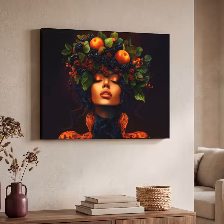 Vrouw - Zwart - Bessen - Bramen - Appels Textielframe - compleet frame klein -sfeer3