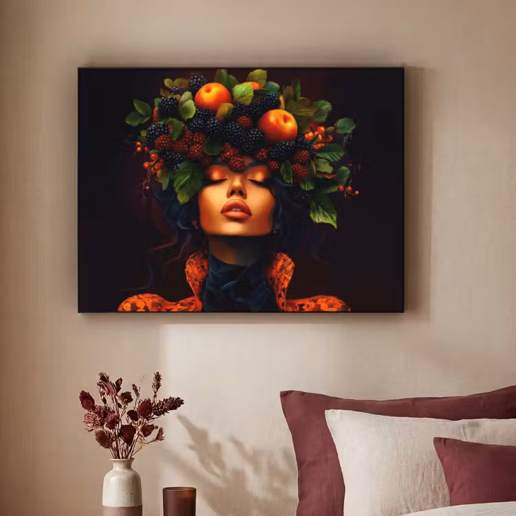 Vrouw - Zwart - Bessen - Bramen - Appels Textielframe - compleet frame klein -sfeer1