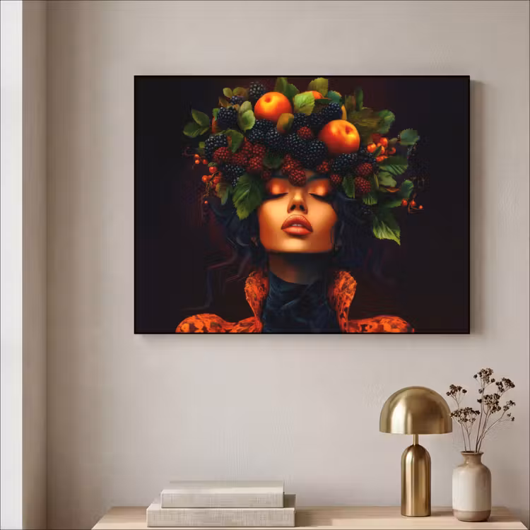 Vrouw - Zwart - Bessen - Bramen - Appels Textielframe - compleet frame klein -sfeer2