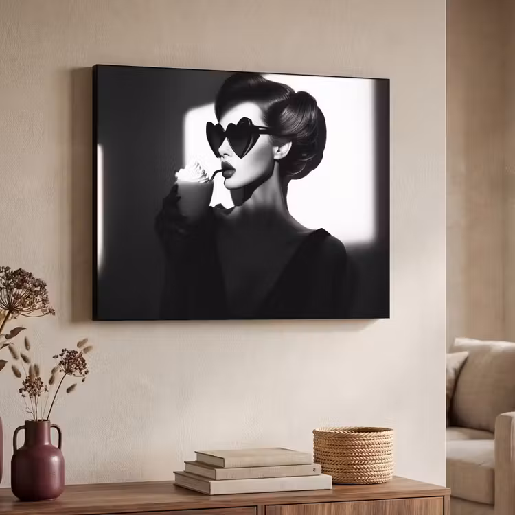 Vrouw - Zwart - Hart Textielframe zwart klein -sfeer3