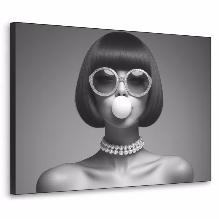 Vrouw - Zwart Wit - Ketting - Zonnebril Textielframe - compleet frame klein -3d