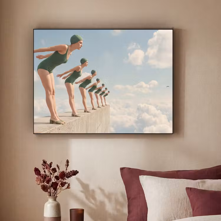 Art frame - Vrouwen - Duikhouding - Wolken - Vrouwen - Duikhouding - Wolken Textielframe zwart klein
