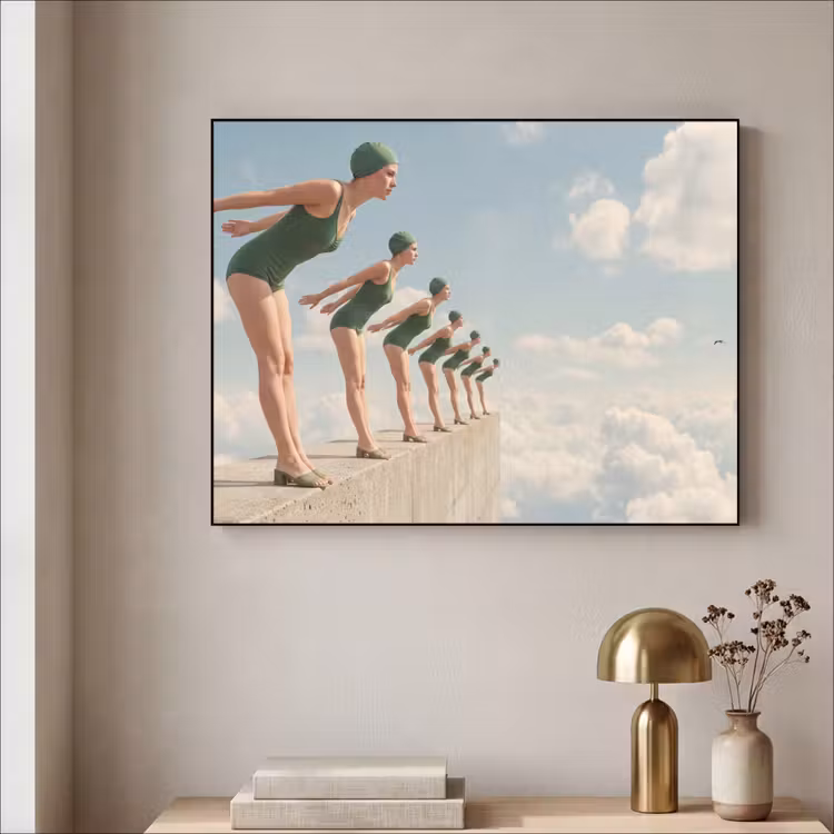 Art frame - Vrouwen - Duikhouding - Wolken - Vrouwen - Duikhouding - Wolken Textielframe zwart klein