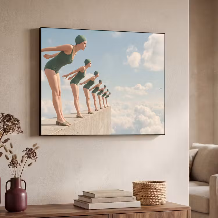 Art frame - Vrouwen - Duikhouding - Wolken - Vrouwen - Duikhouding - Wolken Textielframe zwart klein