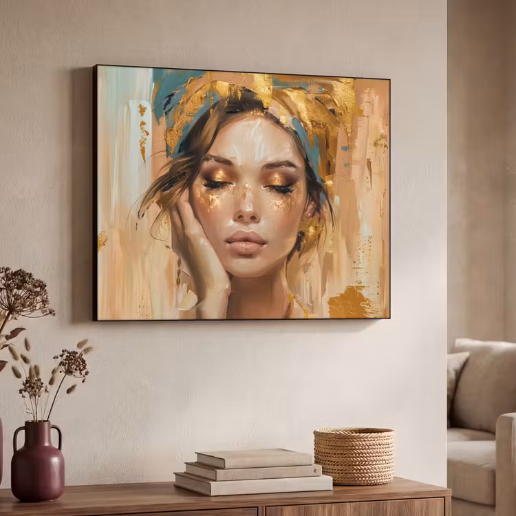 Vrouwen - Portret - Luxe - Goud Textielframe - compleet frame klein -sfeer3