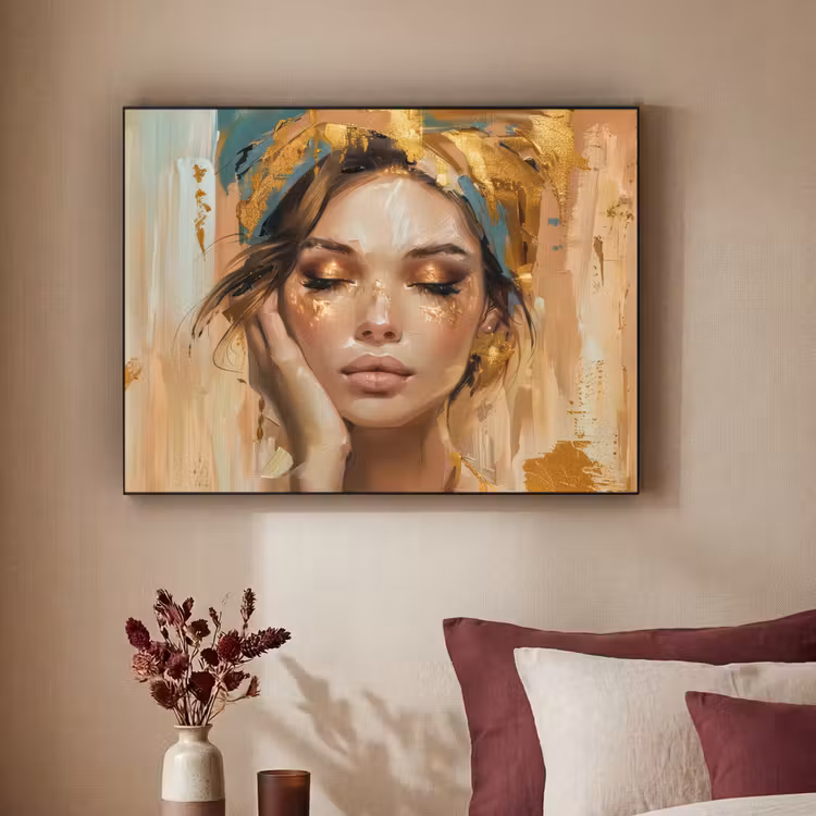 Vrouwen - Portret - Luxe - Goud Textielframe - compleet frame klein -sfeer1