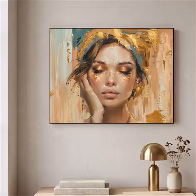 Vrouwen - Portret - Luxe - Goud Textielframe zwart klein -sfeer2