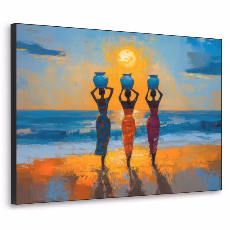 Vrouwen - Strand - Zondsondergang Textielframe - compleet frame klein -3d