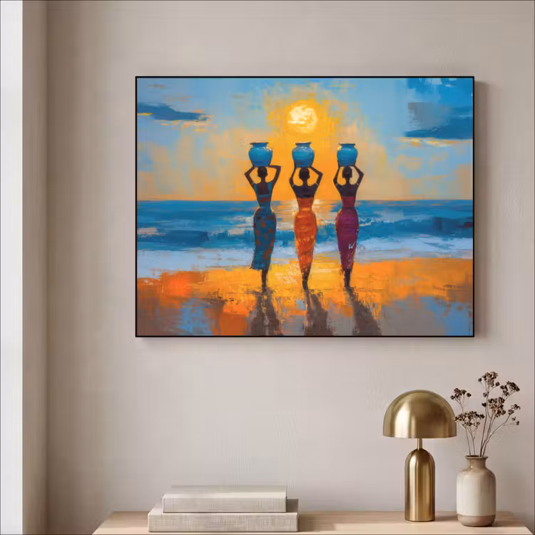 Vrouwen - Strand - Zondsondergang Textielframe - compleet frame klein -sfeer2
