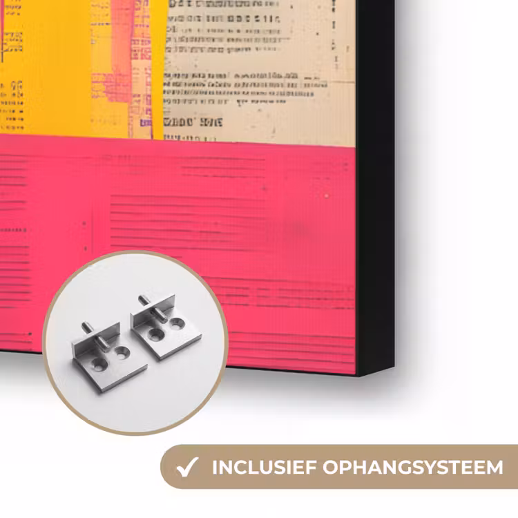 Vrouwengezicht - Krantenpapier - Abstract - Roze Textielframe zwart klein -USP_ophangsysteemNL