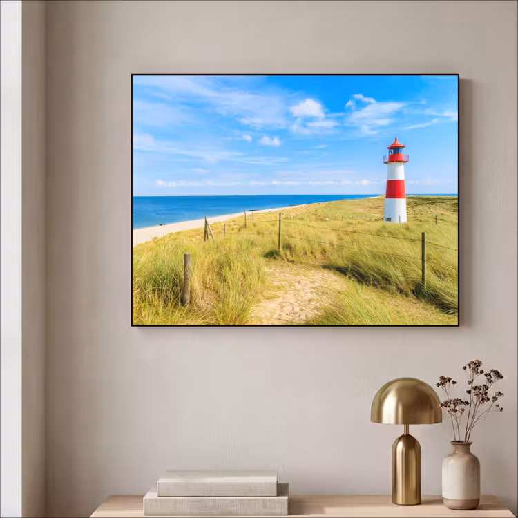 Vuurtoren - Duinen - Strand - Zee - Zomer Textielframe zwart klein -sfeer2
