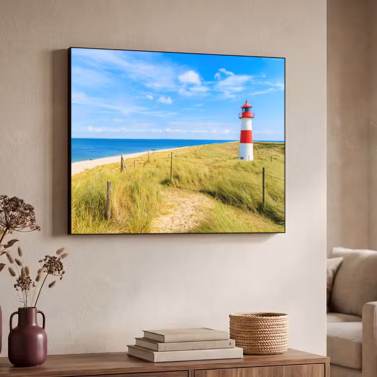 Vuurtoren - Duinen - Strand - Zee - Zomer Textielframe zwart klein -sfeer3