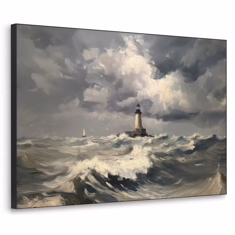Vuurtoren - Golven - Storm Textielframe - compleet frame klein -3d