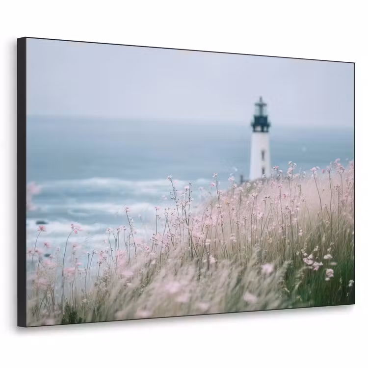 Vuurtoren - Klif - Zee - Bloemen Textielframe - compleet frame klein -3d