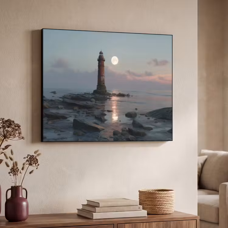 Vuurtoren - Stenen - Water - Maan Textielframe - compleet frame klein -sfeer3