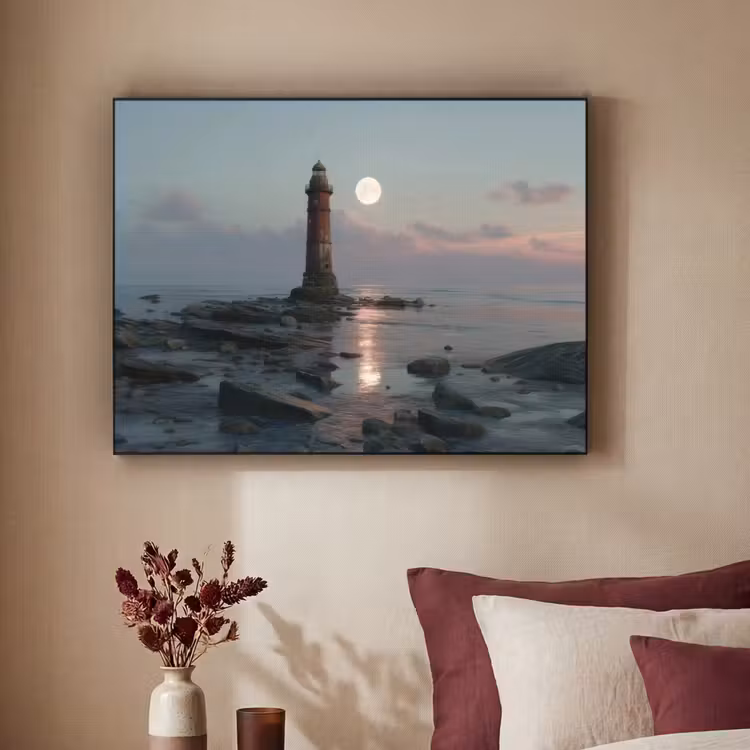 Vuurtoren - Stenen - Water - Maan Textielframe - compleet frame klein -sfeer1