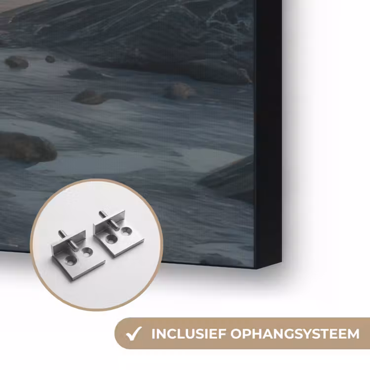 Vuurtoren - Stenen - Water - Maan Textielframe zwart klein -USP_ophangsysteemNL