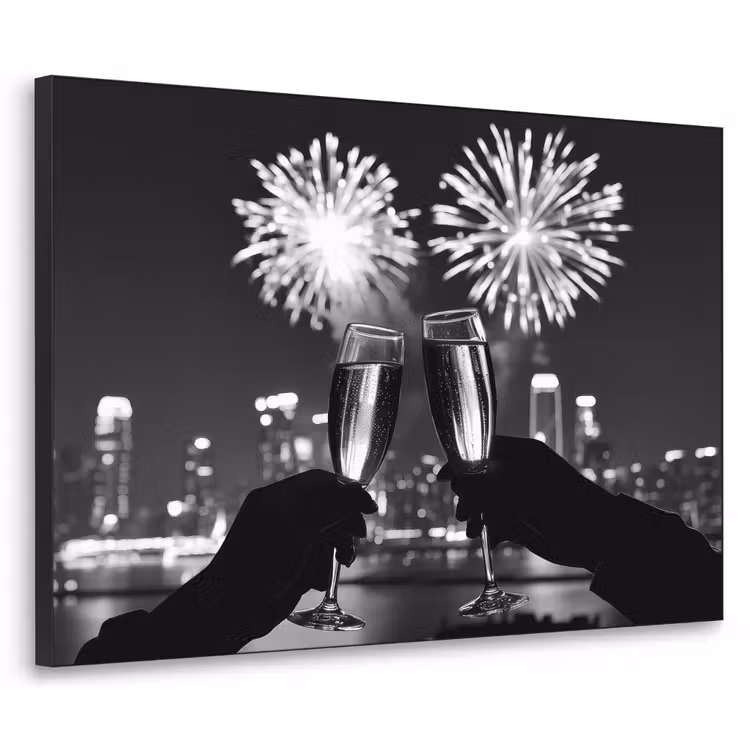 Vuurwerk - Proosten - Skyline - Champagne Textielframe - compleet frame klein -3d