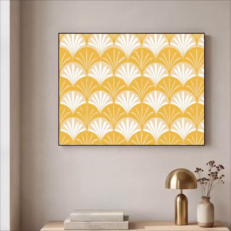 Waaier - Geel - Art Textielframe zwart klein 947 -sfeer2