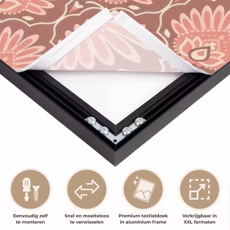 Waaiermotief - Patroon - Roze Textielframe zwart klein -USP_closeupNL