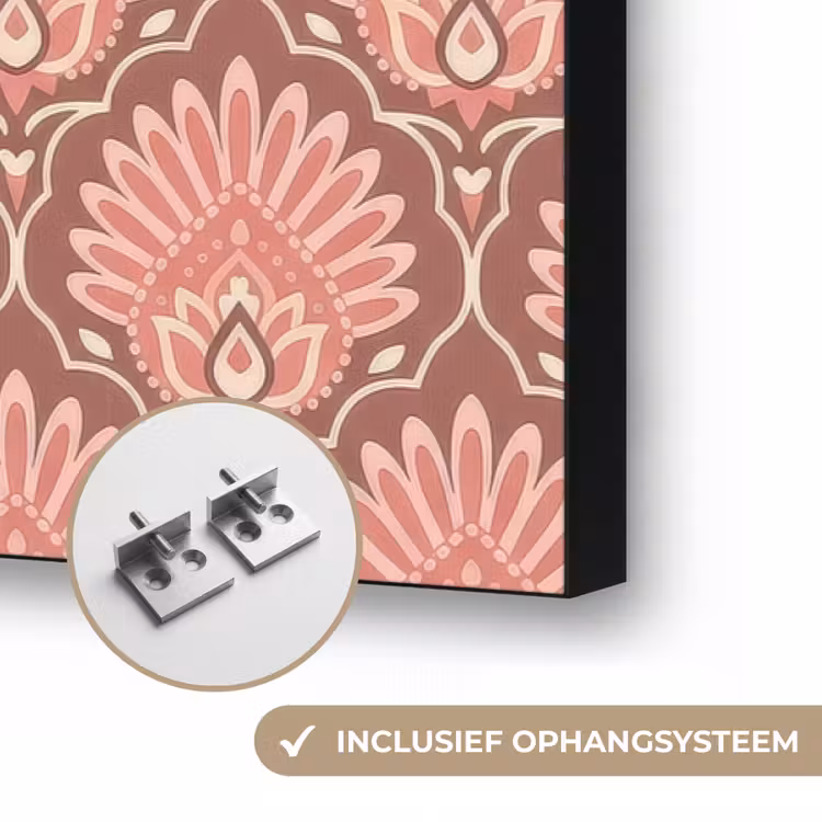 Waaiermotief - Patroon - Roze Textielframe zwart klein -USP_ophangsysteemNL