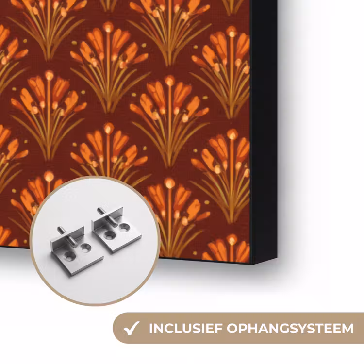 Waaiers - Art Deco - Botanisch - Roestbruin - Oranje Textielframe zwart klein 947 -USP_ophangsysteemNL