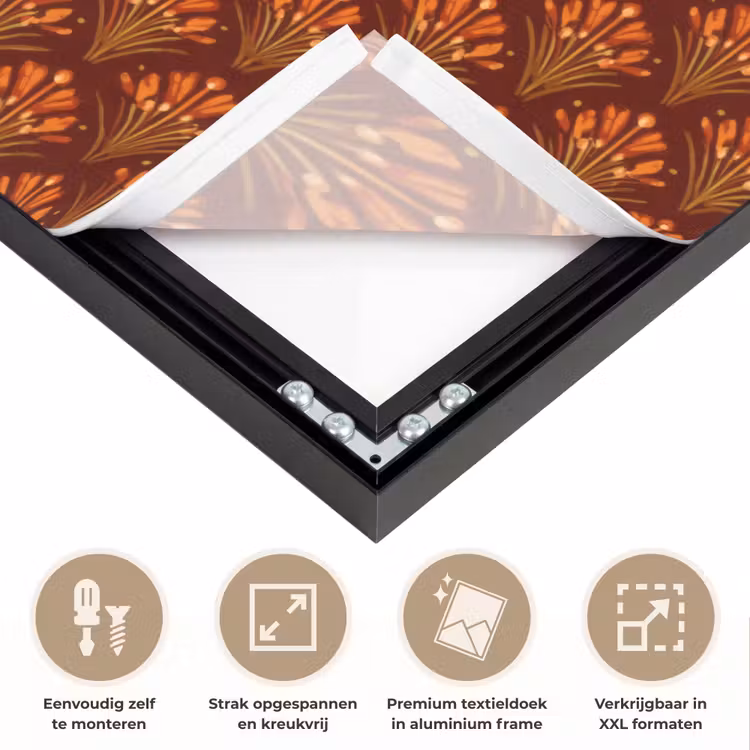 Waaiers - Art Deco - Botanisch - Roestbruin - Oranje Textielframe zwart klein 947 -USP_feed_closeupNL