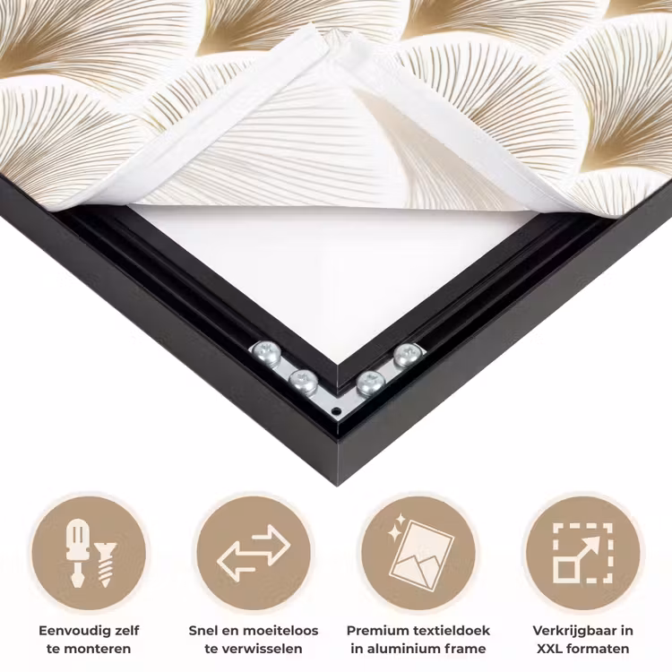 Waaiers - Art Deco - Elegant - Goud - Wit Textielframe zwart klein 947 -USP_closeupNL
