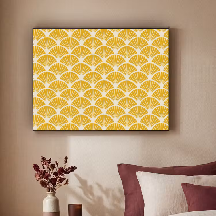 Waaiers - Art Deco - Retro - Okergeel Textielframe zwart klein 947 -sfeer1