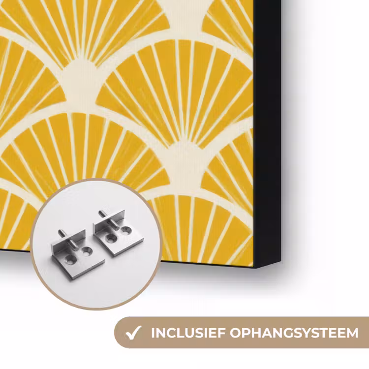 Waaiers - Art Deco - Retro - Okergeel Textielframe zwart klein 947 -USP_ophangsysteemNL
