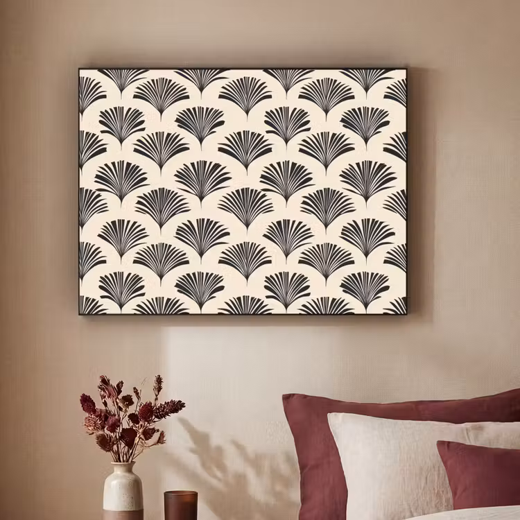 Waaiers - Botanisch - Zwart - Beige Textielframe zwart klein 947 -sfeer1
