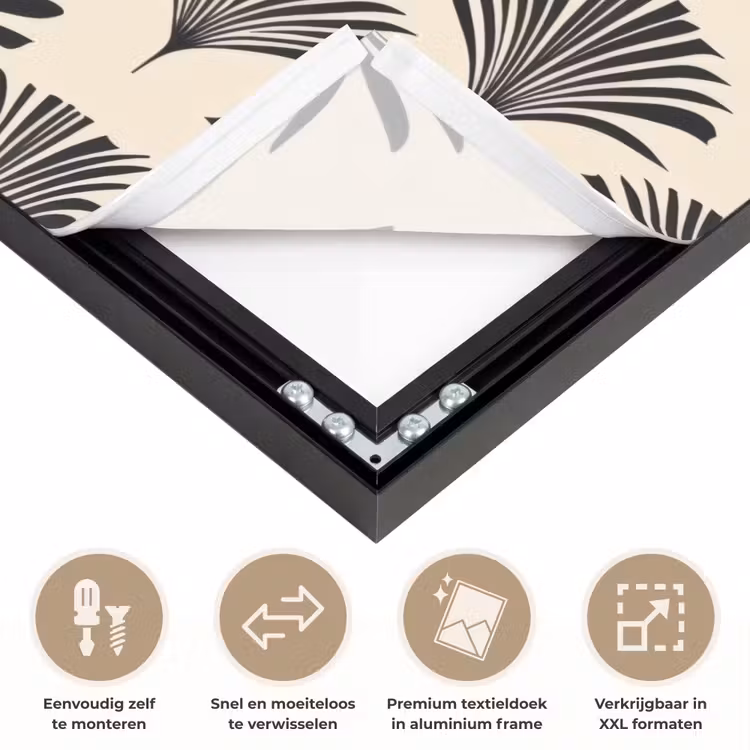 Waaiers - Botanisch - Zwart - Beige Textielframe zwart klein 947 -USP_closeupNL