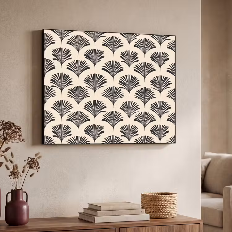 Waaiers - Botanisch - Zwart - Beige Textielframe zwart klein 947 -sfeer3