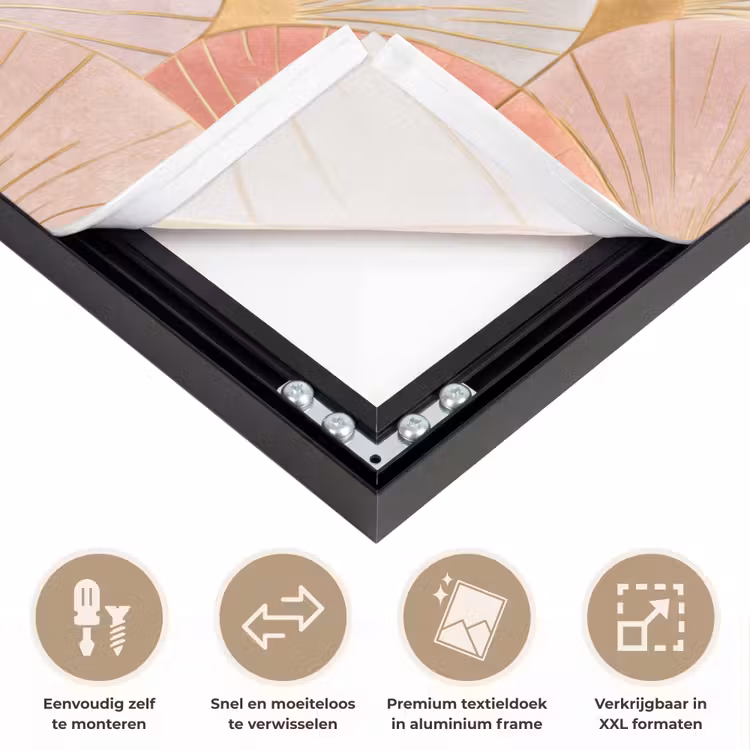 Waaiers - Goud - Roze Textielframe zwart klein 947 -USP_closeupNL