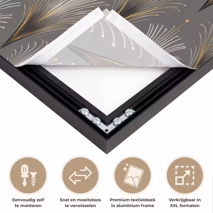 Waaierstralen - Goud - Antraciet Textielframe zwart klein 947 -USP_closeupNL