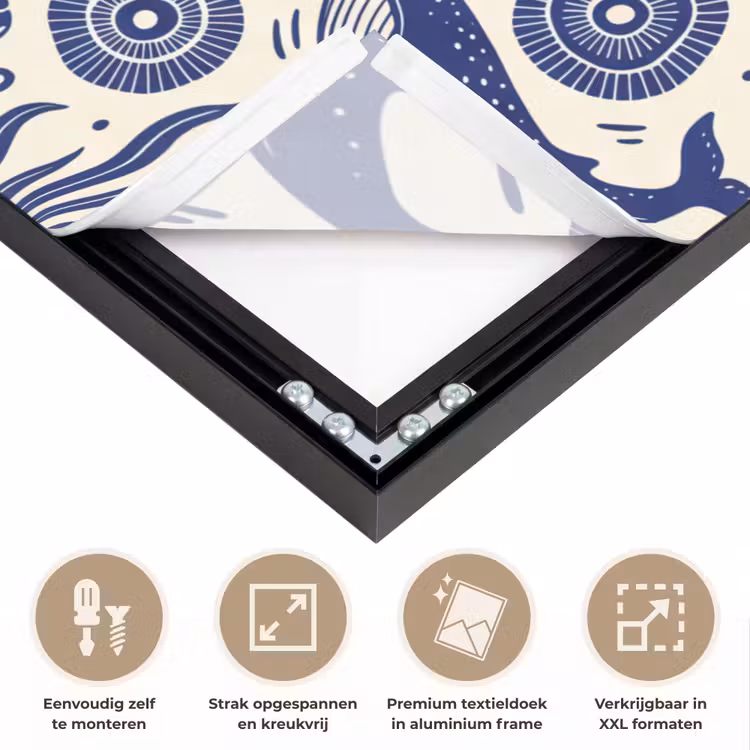 Walvis - Onderwater - Dieren - Abstract - Blauw Textielframe zwart klein -USP_feed_closeupNL