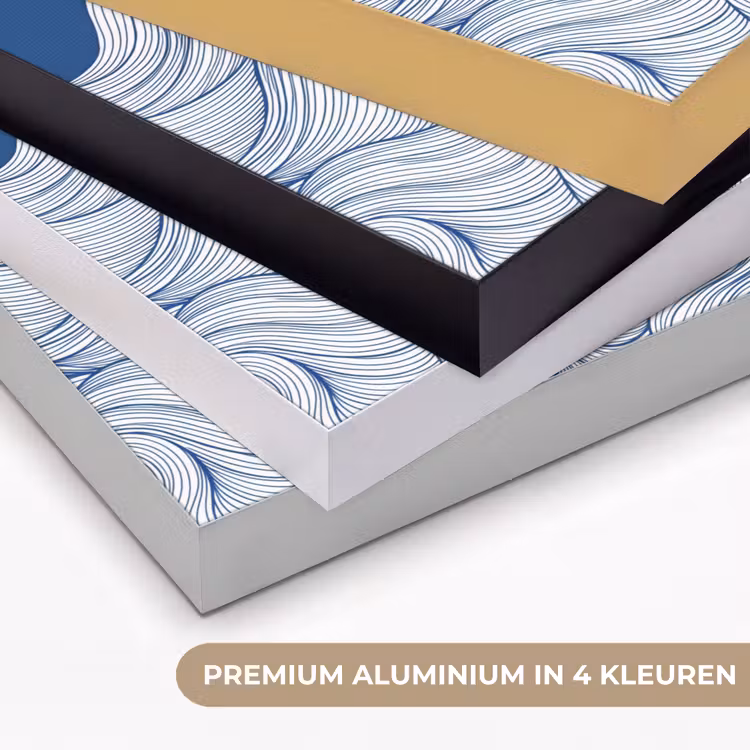 Walvis - Staart - Golven - Lijntekening - Blauw Textielframe zwart klein -USP_kleurenNL